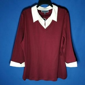 Karen Scott Layered Look Top With 3/4-Length Sleeves Cuffs For A Polished Look